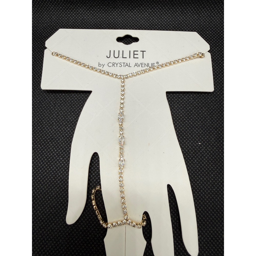 Juliet by Crystal Avenue Gold Tone Crystal Hand Chain Slave Bracelet Ring NWT